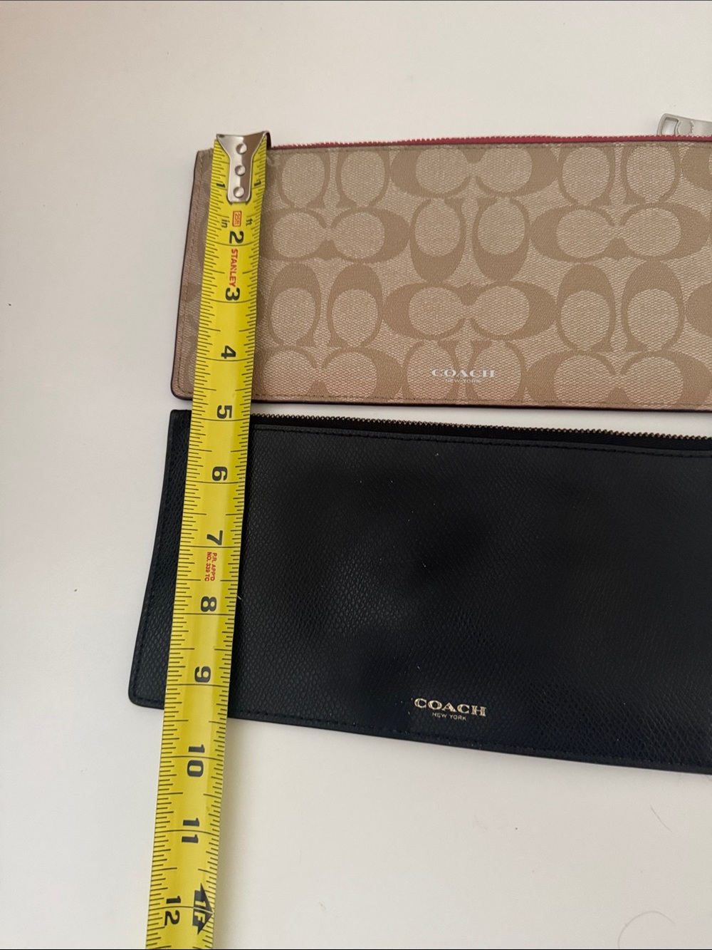 2 Coach Zip Slim Pouch Signature Monogram Tan Pink Lined / Black Pebble Leather - Picture 12 of 13